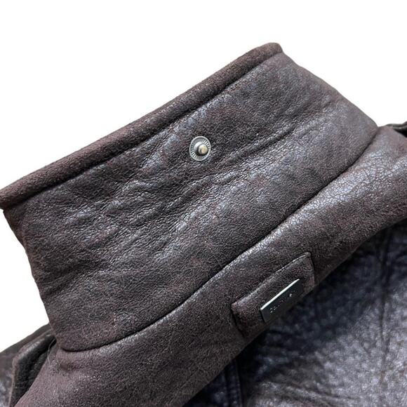 CALVIN Klein Mens Distressed Style Faux Suede Brown Moto Jacket Size Medium - Picture 13 of 14